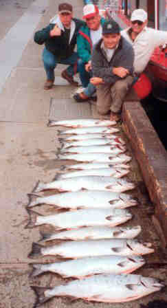 Group's catch after a fishing tour in Juneau with Rum Runner Charters